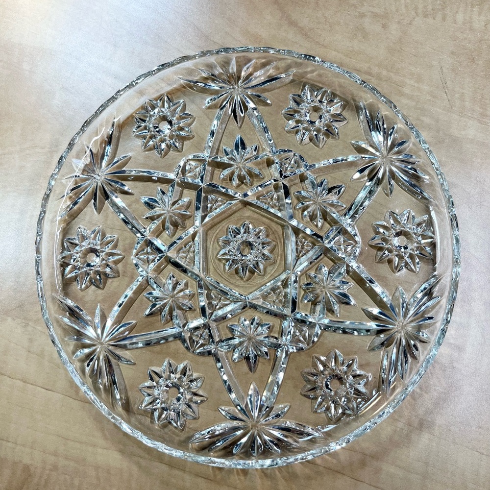 Vintage Anchor Hocking Cut Glass Star Of David MCM Serving Platter 11”